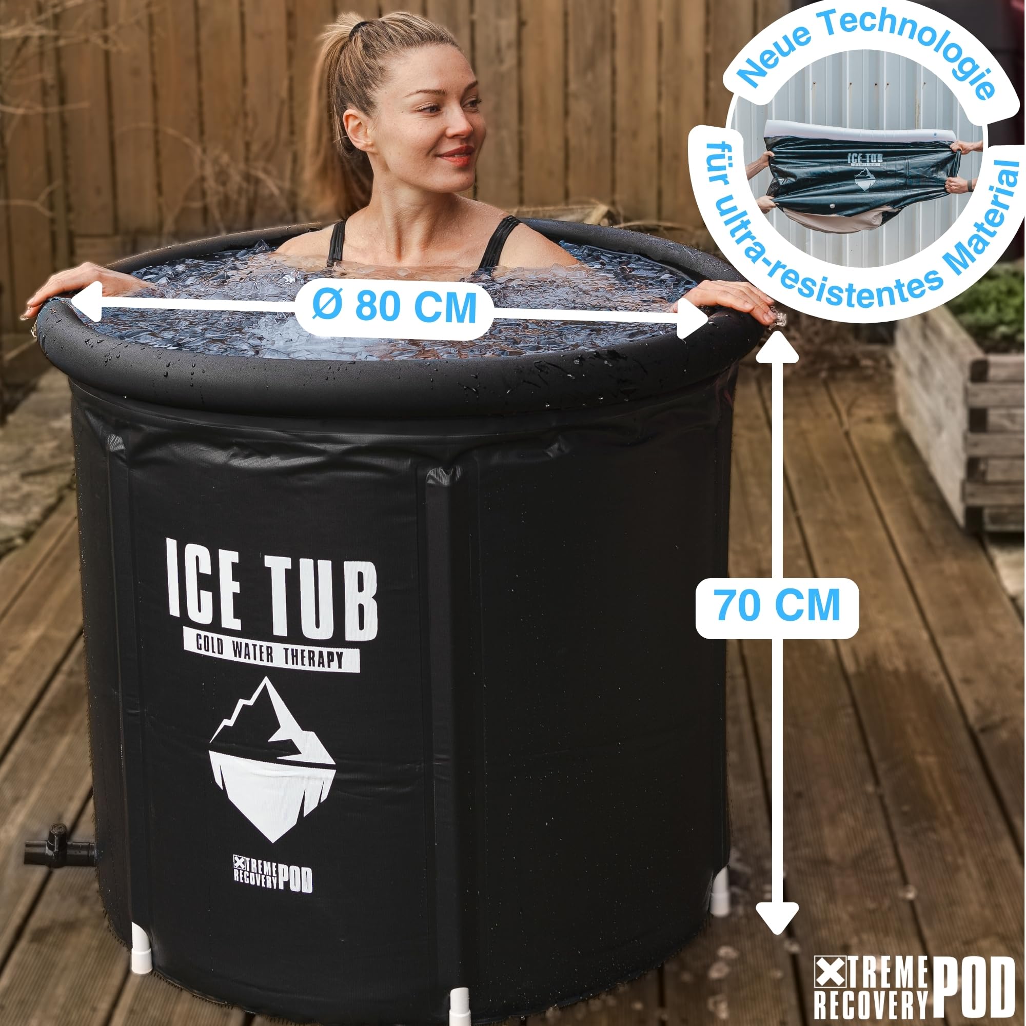 Eisbaden Tonne Ice Bath für Athleten, hochwertiges tragbares eisbad für den Innen- und Außenbereich mit Abdeckung, eisfass (Black)
