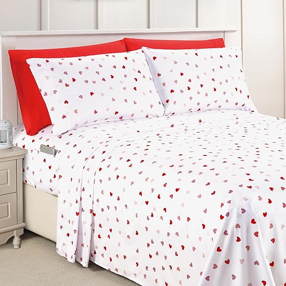 Elegant Comfort Softest and Coziest 6-Piece Sheet Set - 1500 Premium Hotel Quality Microfiber - Deep Pocket, Wrinkle Resistant 6-Piece Heart Pattern Bed Sheet Set, Full, Valentina