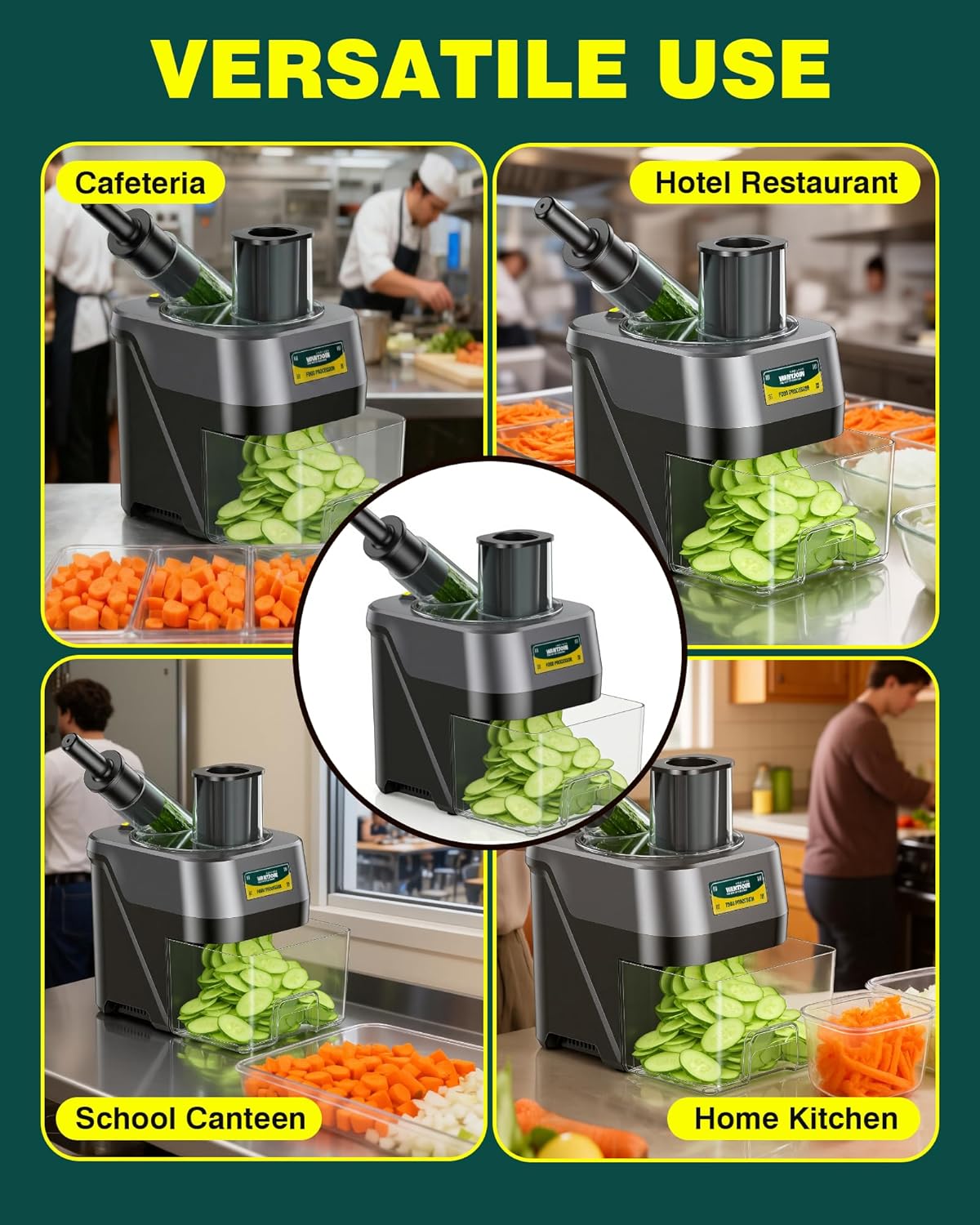 WantJoin 6 in 1 Electric Vegetable Chopper - Multifunctional Commercial Food Processor w/Magnetized Tray, Stainless Steel Blades for Slicing,Dicing,Chopping,Shredding,Wave Cutting,Diagonal Cutting