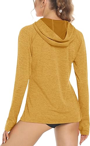 MAGCOMSEN Camiseta de manga larga con protección solar UPF 50+ para mujer, de secado rápido, ligera, para senderismo y atletismo