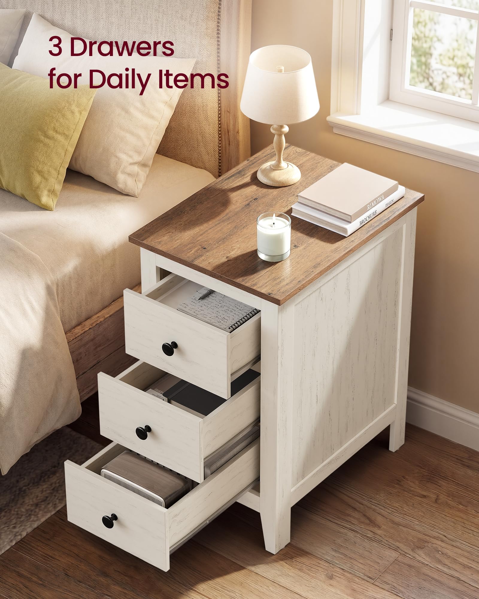 VASAGLEbySONGMICSHOME VASAGLE LIRY Collection-Farmhouse Nightstand with 3 Drawer — product photo