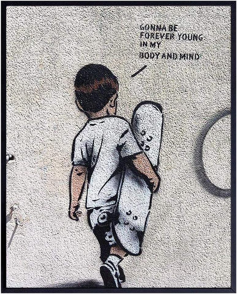 Banksy Forever Young Street Art Graffiti Poster Print - 8x10 Home Decor Photo Picture for Bedroom, Living Room - Cool Unique Wall Art Gift for Urban Mural Fans - Unframed