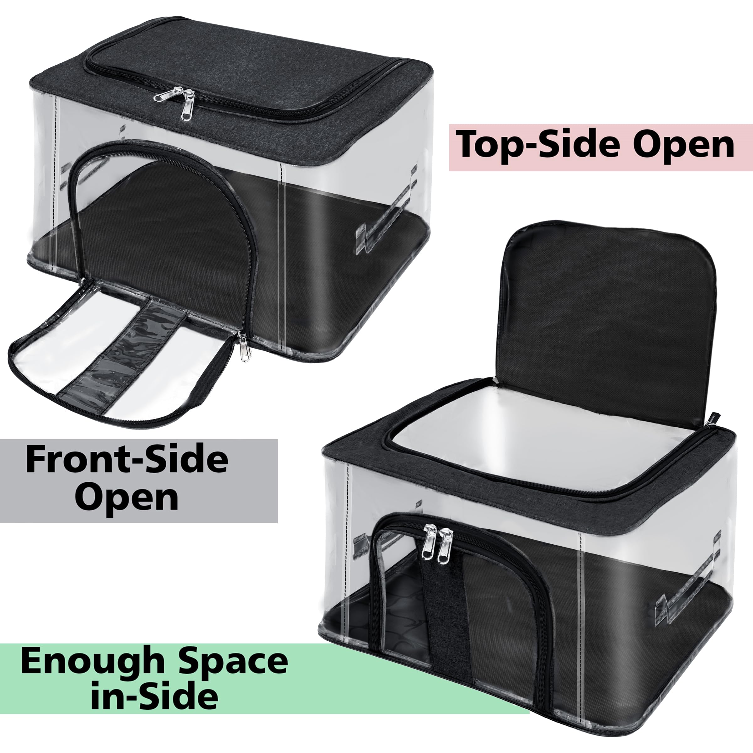 Storite Aufbewahrungsbox aus Nylon, 33 l, PVC, transparent, feuchtigkeitsbeständig, für Kleidung, Schrank, Kleiderschrank, Organizer, Saree-Taschen für Kleidung, mit Tragegriff, Schwarz, 44 x 31 x 24