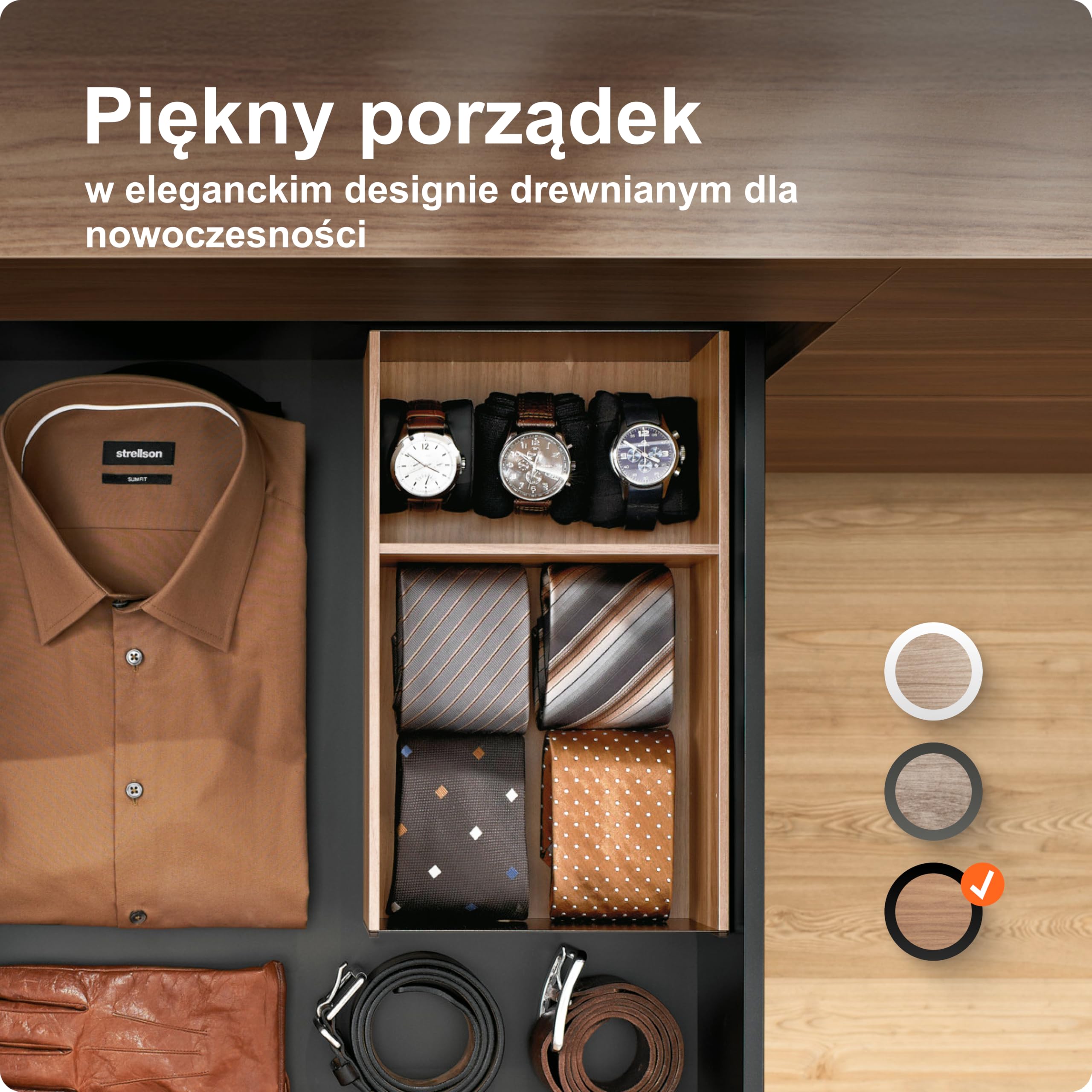 blum AMBIA-LINE organizer szuflady w premium dekorze drewna | idealny kuchnia, łazienka, garderoba | użycie modułowe i pewne trzymanie dzięki nóżkom antypoślizgowym | 27×24×11 cm | Orzech Tennessee