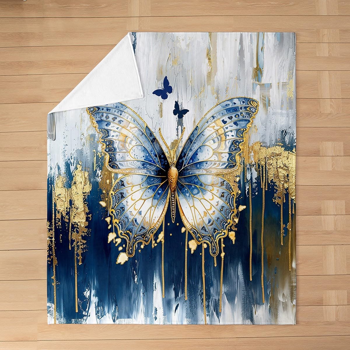 Feelyou Marble Print Flannel Fleece Throw Blanket Queen 90"x90" Kids Butterfly Plush Blanket for Boys Girls Teens Abstract Art Fuzzy Blanket Simple Modern All Season Bed Blanket Geometric（No Glitter