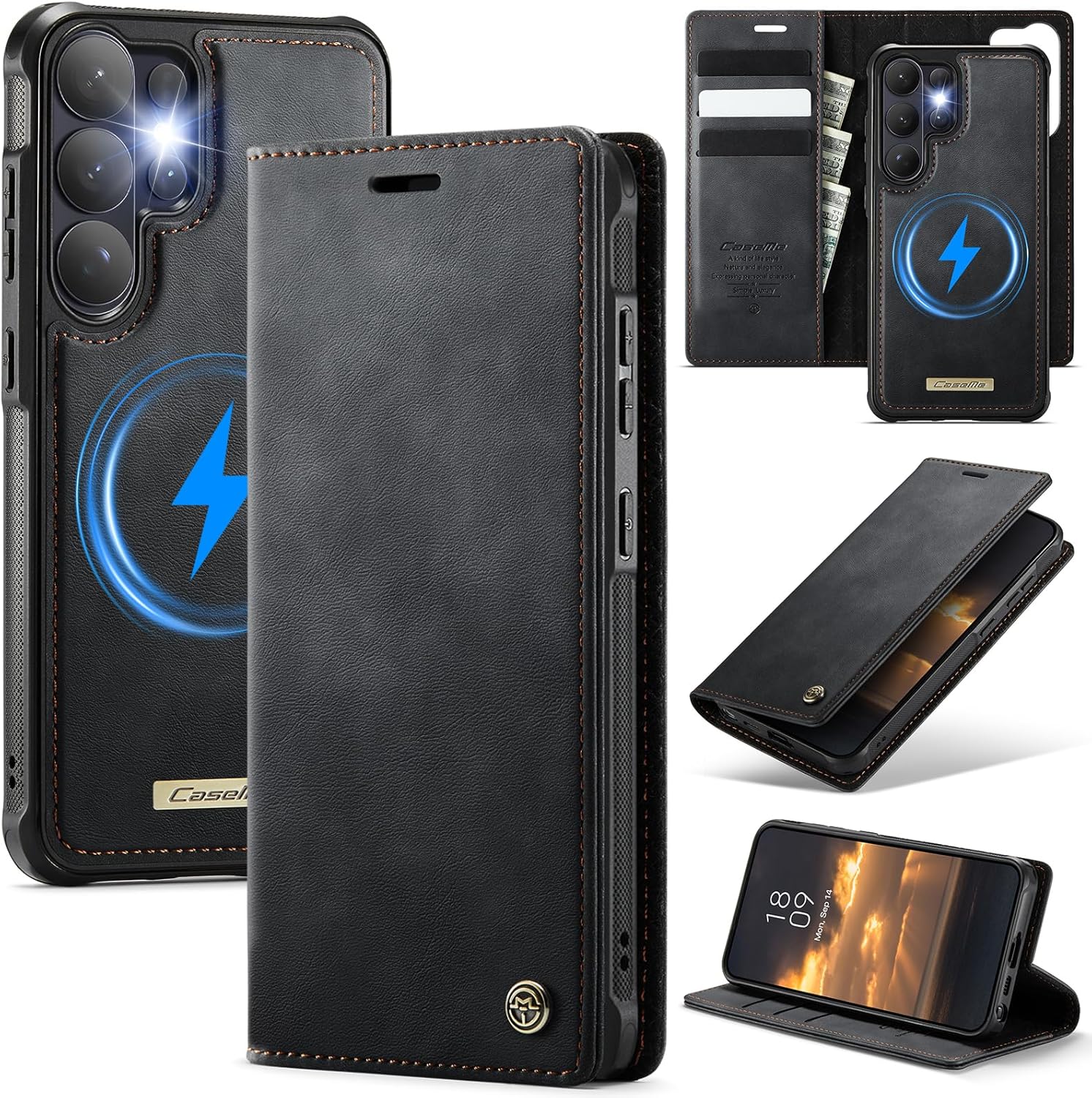 Wallet Case Compatible with Samsung Galaxy S26 Ultra, Retro PU Leather Flip Cover [Compatible with Magsafe] [RFID Blocking] Card Holder Stand Shockproof Magnetic Detachable Case for Women Men (Black)