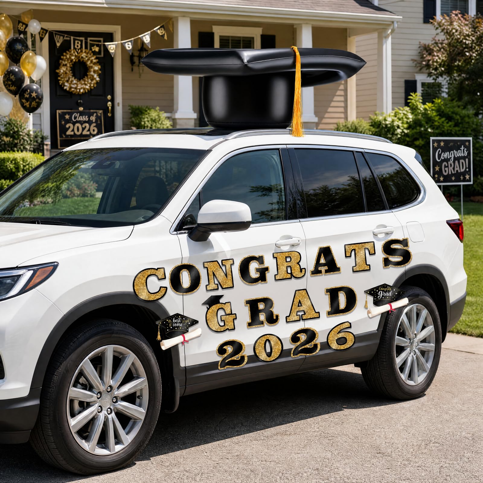 Photo 1 of Xuhal 2027 Graduation Car Inflatable Cap Car Topper Letter, Black, Gold