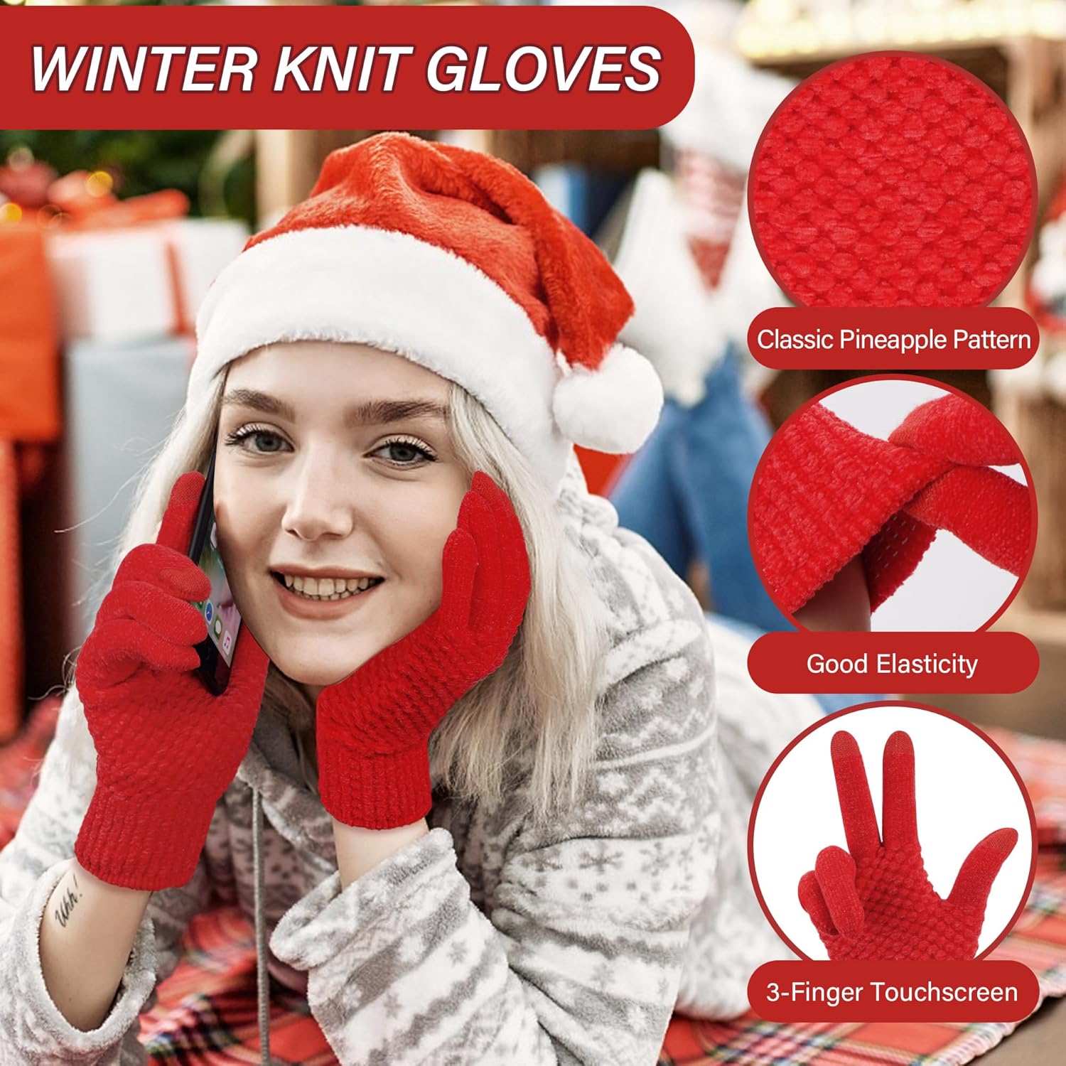 FZ FANTASTIC ZONE Womens Winter Gloves with Touchscreen Warm Chenille Knit Thermal Gloves for Women Cold Weather Gifts - Image 2