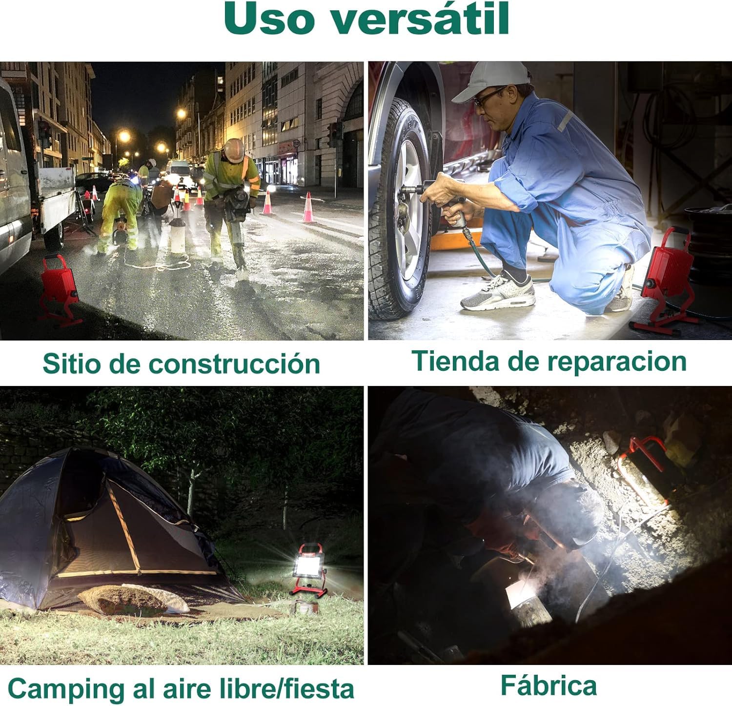 HYCHIKA Foco de Construcción LED 100W, Foco de Trabajo Portátil con 12000LM, 2 Modos Adjustables, 360°Giratorio Soporte Plegable, IP65 Impermeable en Exterior, Luz de Trabajo con 2M Cable para Obra