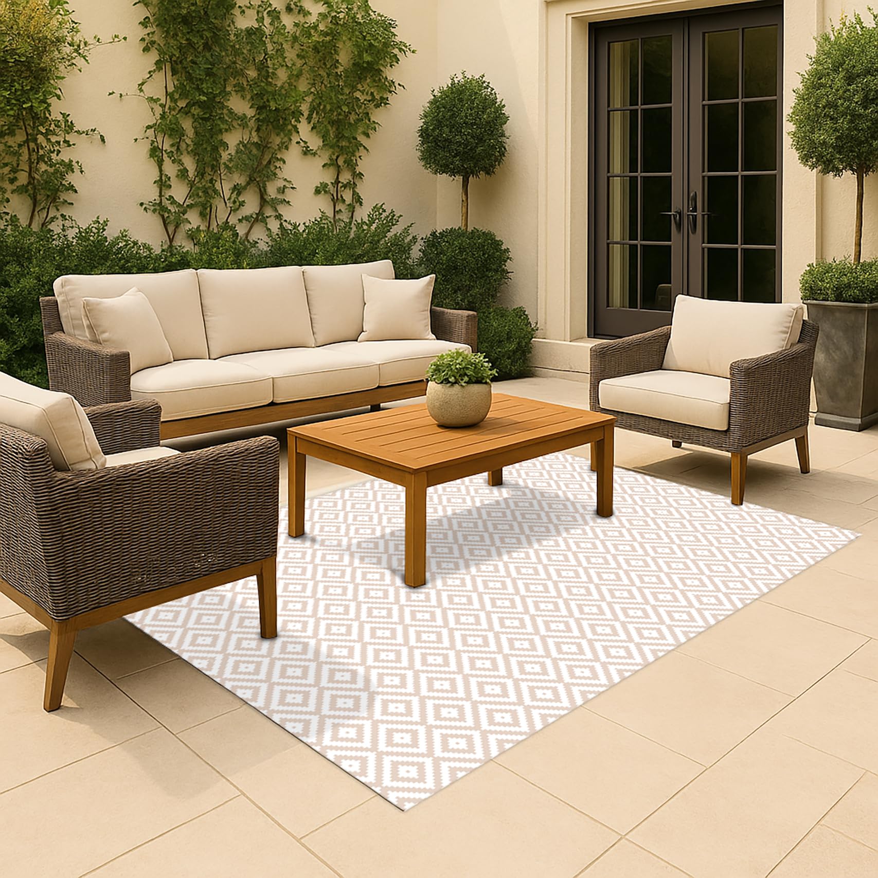 DobleUve Estudio Vinyl Teppich Geometrisch 08 | Beige | 100x100 cm | Waschbarer Rutschfester Küchenläufer | Vinylteppich | Vinylboden | Vinylteppich für Wohnzimmer