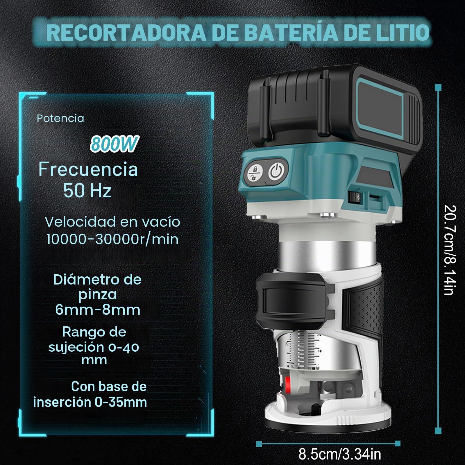Batería Fresadora de superficie compatible con Makita Batería de 18 V, Cortador de madera sin cepillos de 800 W con 16 piezas de 1/4" Metal duro Conjunto de fresadoras (sin batería y sin cargador)