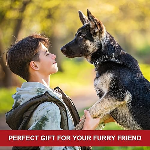 Miniatura 5 de BONAWEN Collar de cuero para perro con tachuelas para perros grandes y medianos 20in de ancho