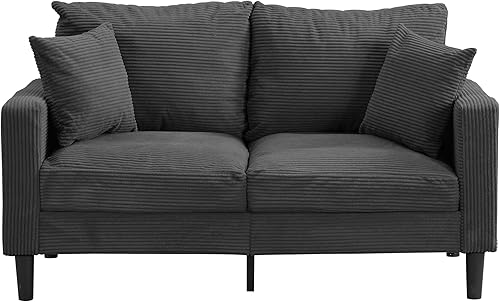 Miniatura 3 de Sofá biplaza de 58 pulgadas con asiento profundo y tapicería de pana, moderno sofá de espacio pequeño de 2 asientos con 2 almohadas para sala de