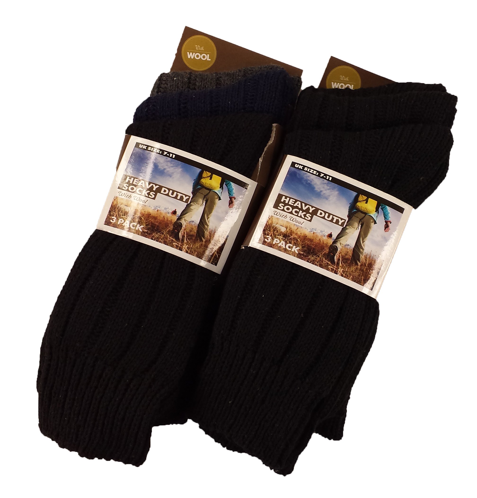 Sockstack® 6 Pairs Of Men's Thick Chunky Wool Socks, Outdoor Walking Work Boot Socks, R14