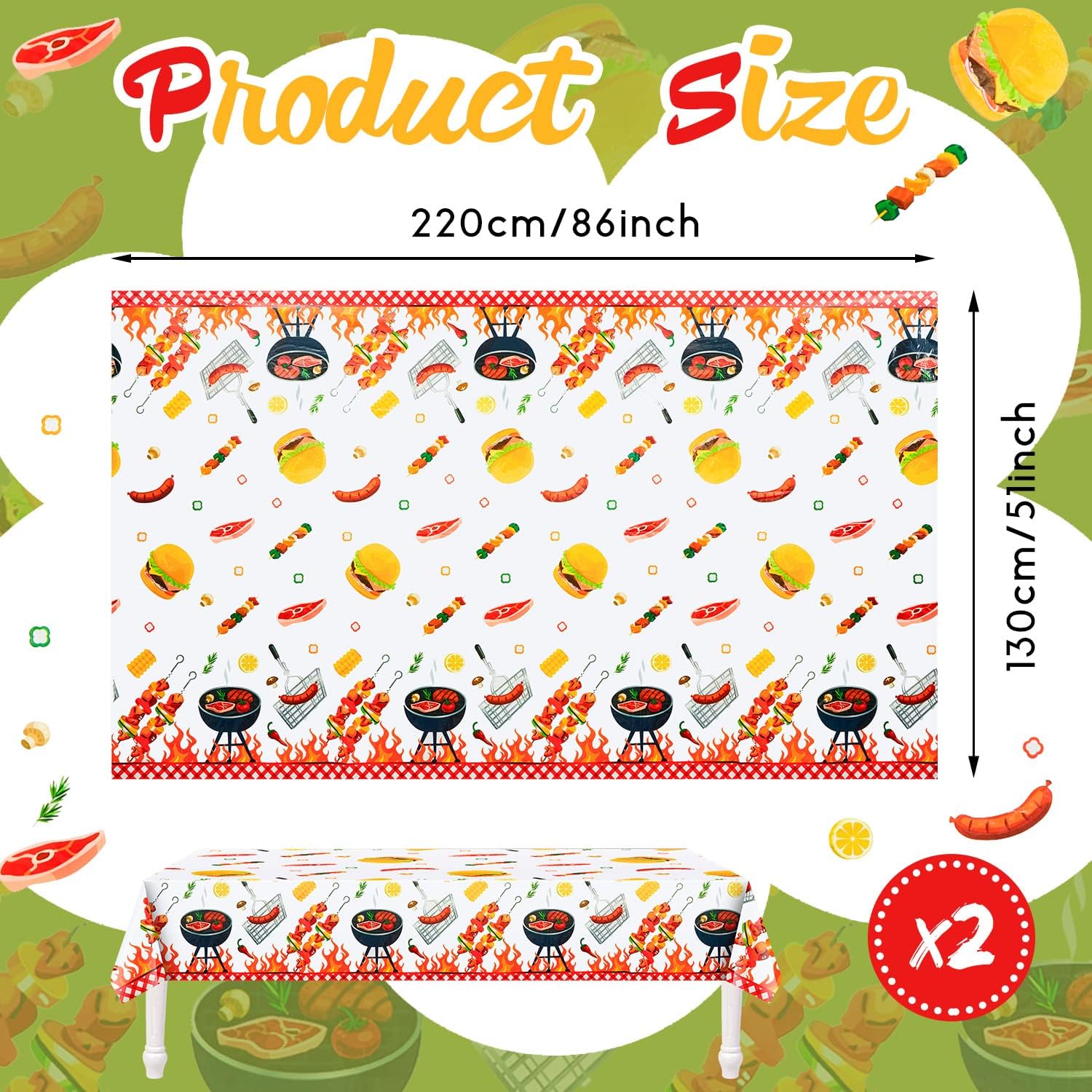 Amylove 2 Pack BBQ Party Decorations Hot Dog Picnic Tablecloths 86 x 51 Inches Stain Resistant Tablecloth for Baby Q Baby Shower, Birthday, Carnival, Bachelorette Party Supplies