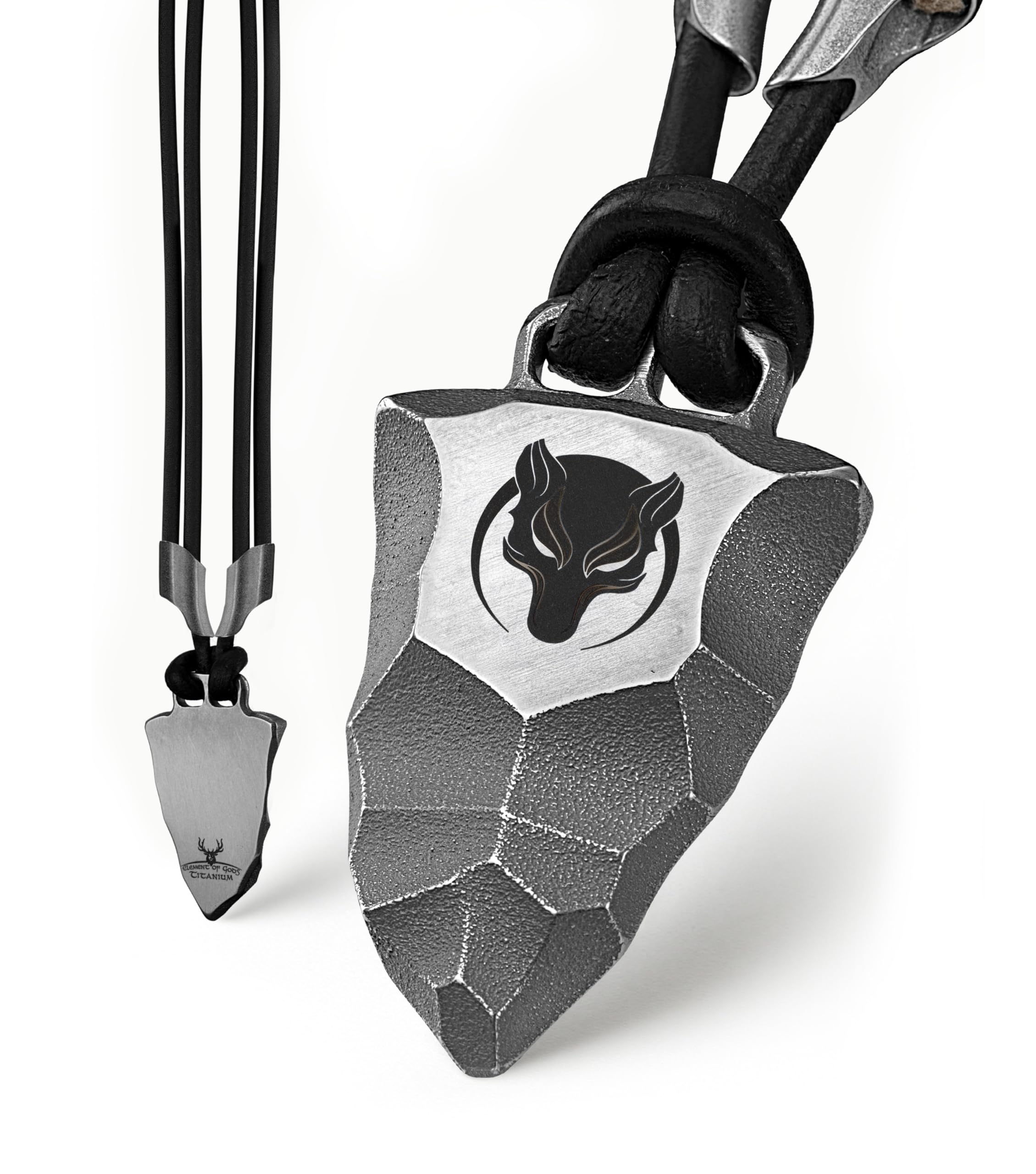 Wolf Kette & Wikinger Schmuck für Herren & Damen – Titan-Anhänger mit Lederband – Nordische Mythologie & Krafttier Halskette – Geschenk für Männer & Frauen