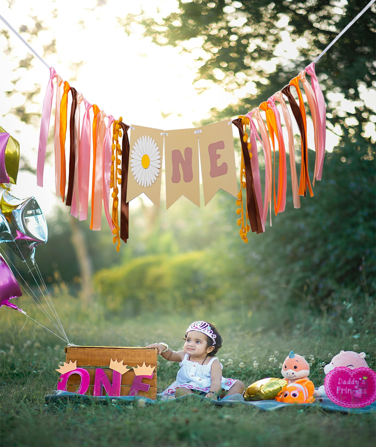 UOREND Groovy Daisy High Chair Banner – Hippie Boho First Birthday Decor | Tear-Resistant Vinyl Banner For Girls' Party - View #4