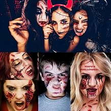 XIYOKA 30 Sheets 220+ PCS Halloween Fake Scars Tattoos Temporary, Chucky Zombie Makeup Kit, Realistic Halloween Face Stitch Scar Makeup Tattoos Stickers Masquerade Prank Makeup Props