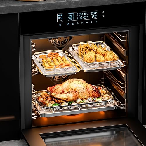 Miniatura 4 de Cesta para freidora de aire para horno, juego de 3 cestas y bandejas para freidora de aire con 90 papeles pergaminos, sartén antiadherente gruesa de