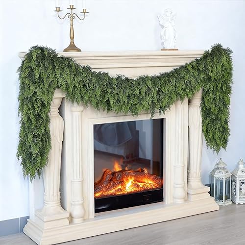 Miniatura 2 de Guirnalda de cedro sintético para chimenea, guirnalda de Navidad artificial gruesa, exuberante y realista, para mesa, ventana, escaleras, repisa,