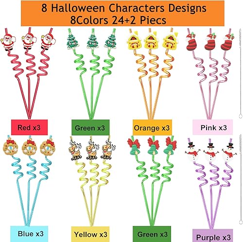 Miniatura 2 de 24 popotes de Navidad reutilizables, regalos de fiesta de Navidad, pajitas de plástico con Papá Noel, muñeco de nieve, calcetines de árbol de