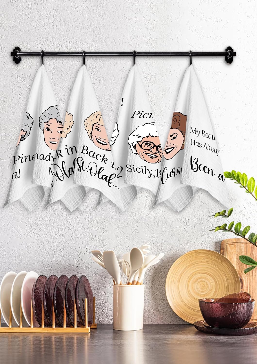 Golden Girls TV Show Merchandise Kitchen Gifts,4 Pcs Cute Dish Towels and Clean Dirty Magnet for Dishwasher Sign,Funny Cute Kitchen Towels Golden Girls TV Show Fans Birthday
