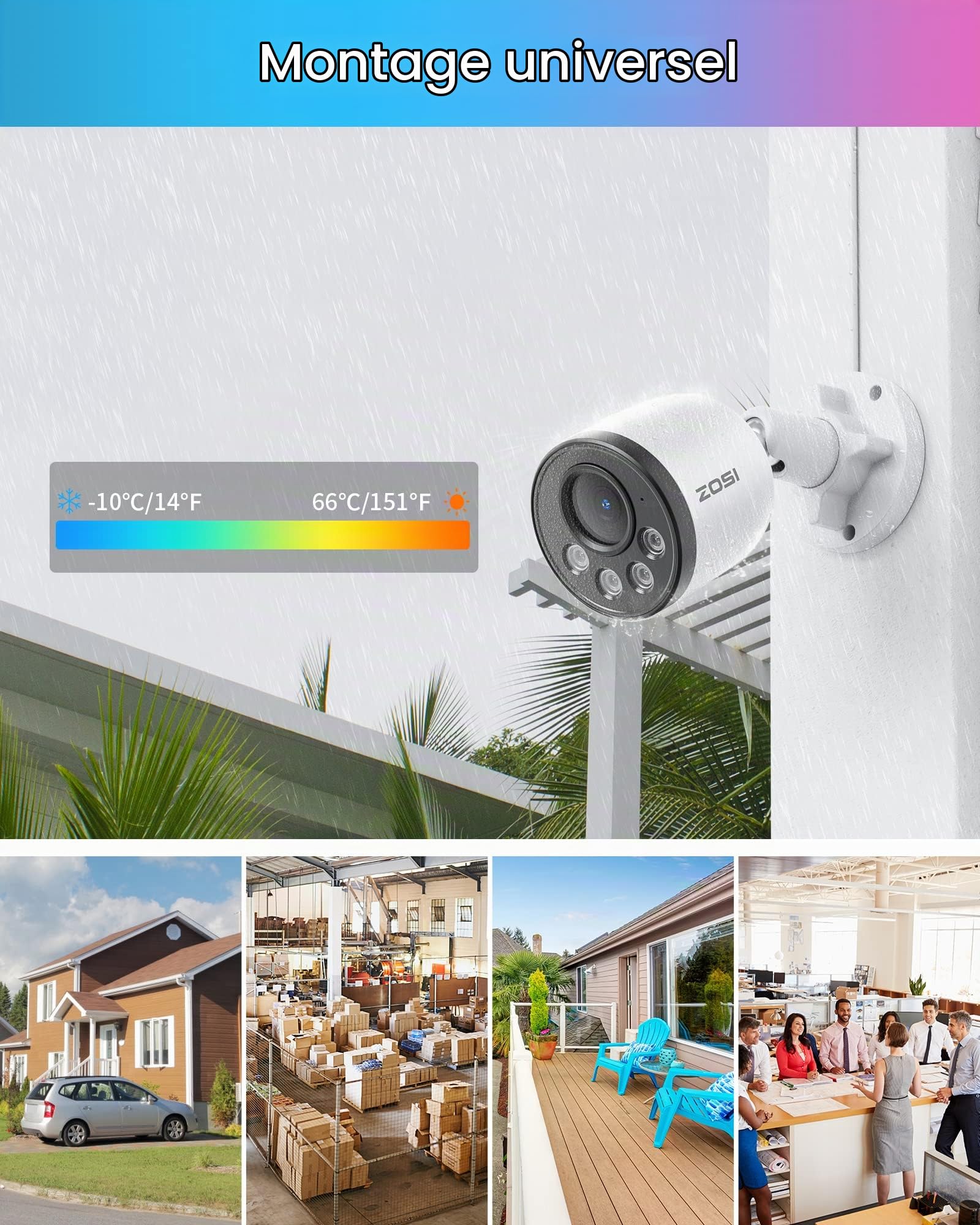 ZOSI 4MP Kit Caméra de Surveillance PoE Extérieure NVR H.265+ 8CH 5MP 1TB