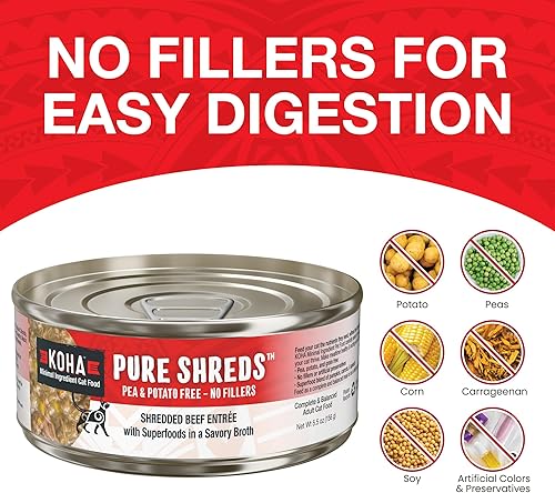 Miniatura 5 de KOHA Pure Shreds - Entrada de carne para gatos, comida húmeda para gatos de una sola carne, latas de 2.8 onzas (paquete de 24)
