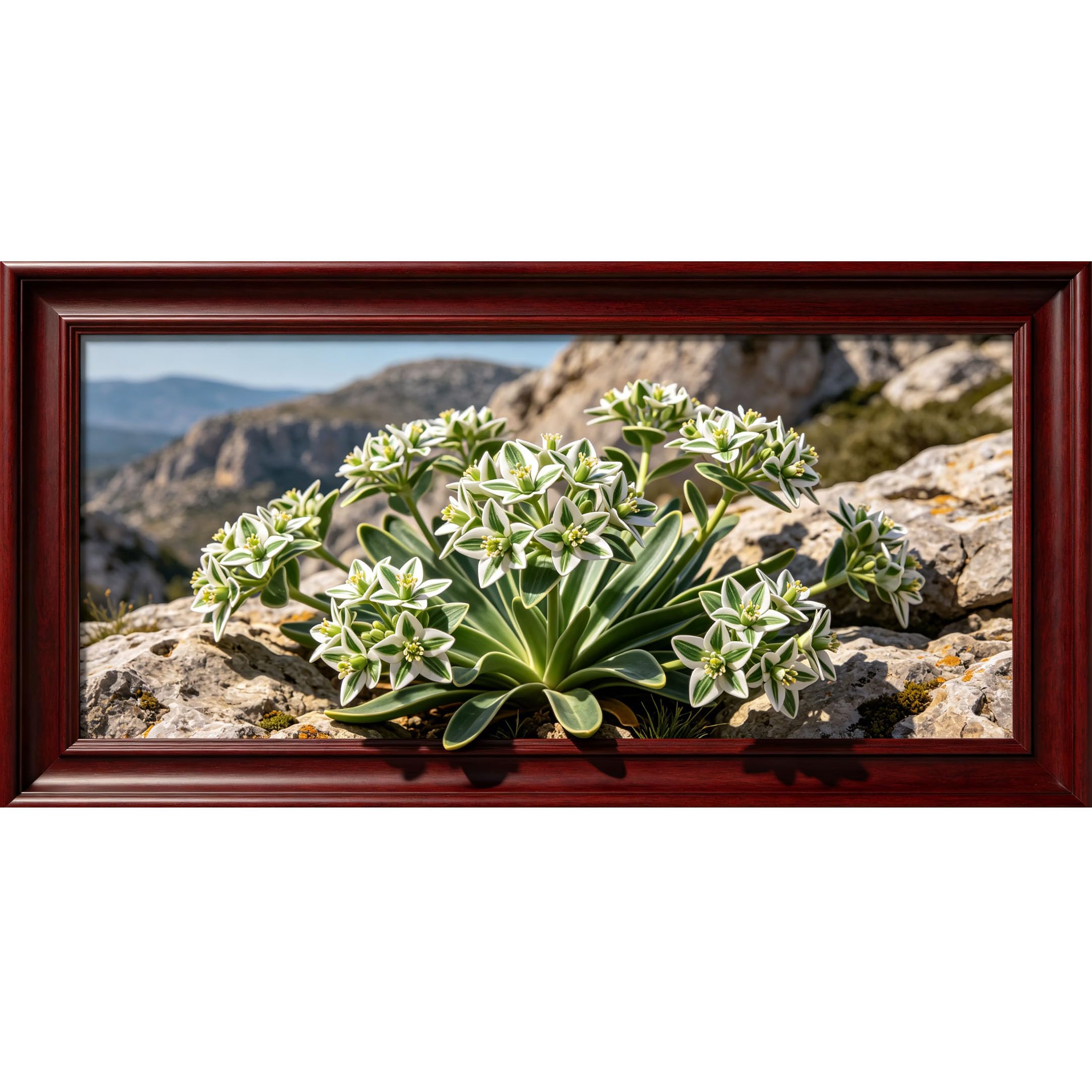 Agglomerix 3D Framed Wall Art Succulent Alpine Flower Botanical Mountain Landscape Large Size Self-Adhesive Removable Wall Decor Prints Artwork for Living Room Bedroom Office