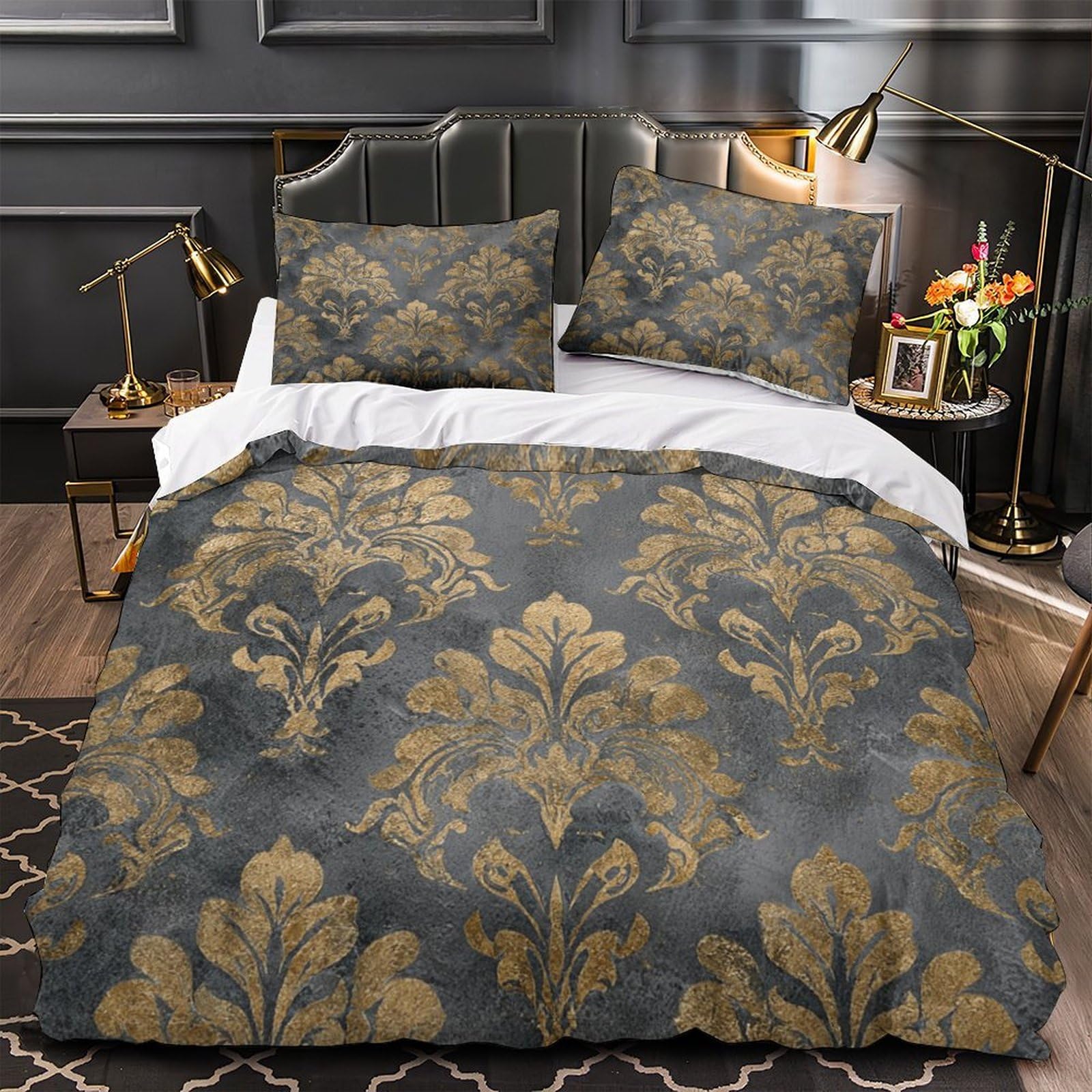 Parure de lit ornée dorée en microfibre fine style baroque 3D
