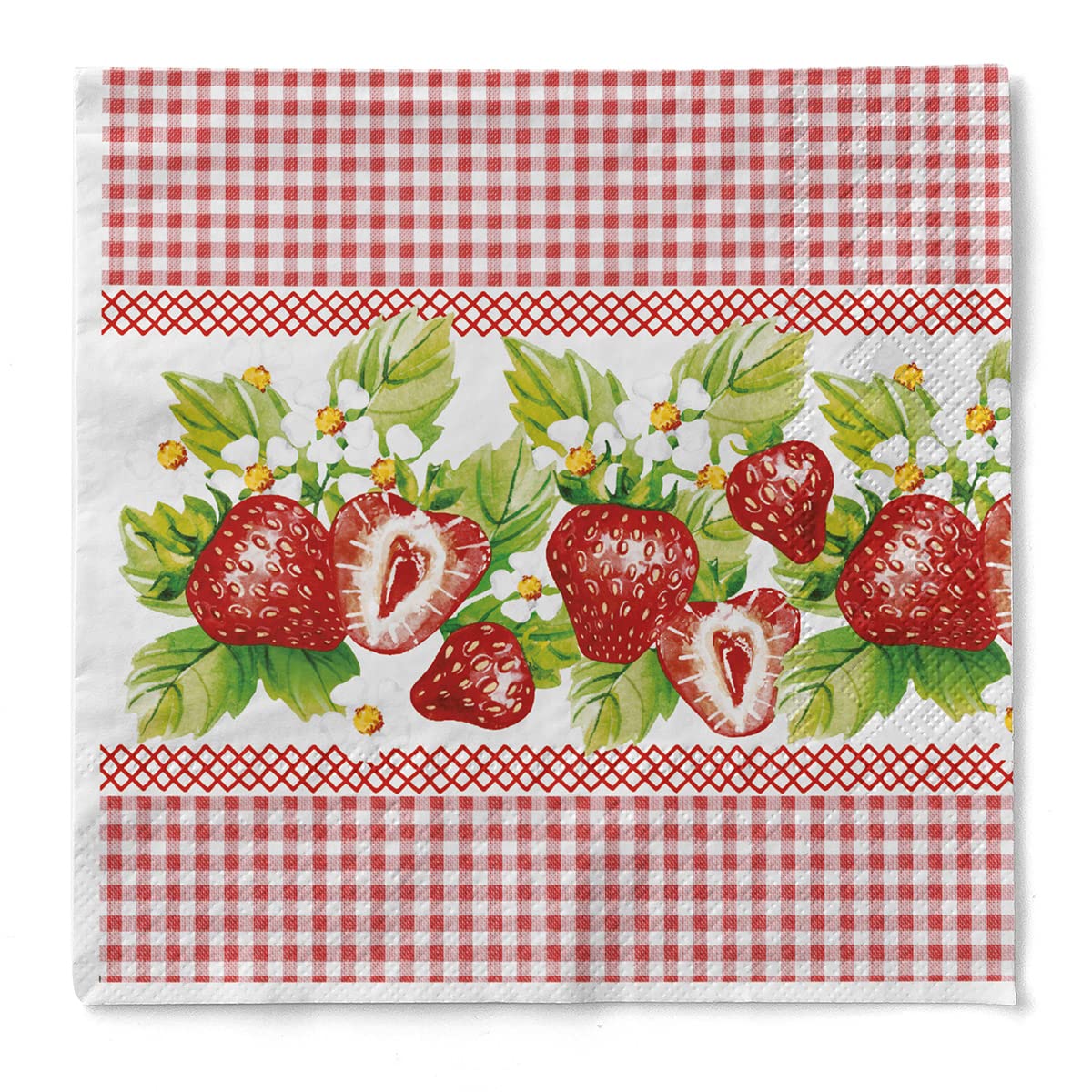 Linoows Servietten Mit Erdbeeren – 20 Stück, 33x33 Cm, 3-lagiges Tissue-Papier