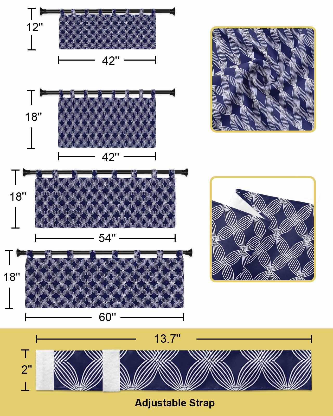 ワンズテーブルNAVANCE WHAT WE WANT TEN to TEN Amazon.com: Tab Top Window Valance 54x18IN, Navy Blue and White