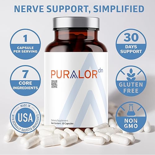 Miniatura 7 de Puralor Suplemento de apoyo nervioso DN, suplemento avanzado de apoyo a la neuropatía con ácido alfa lipoico, CoQ10, folato, vitamina B12 y vitamina