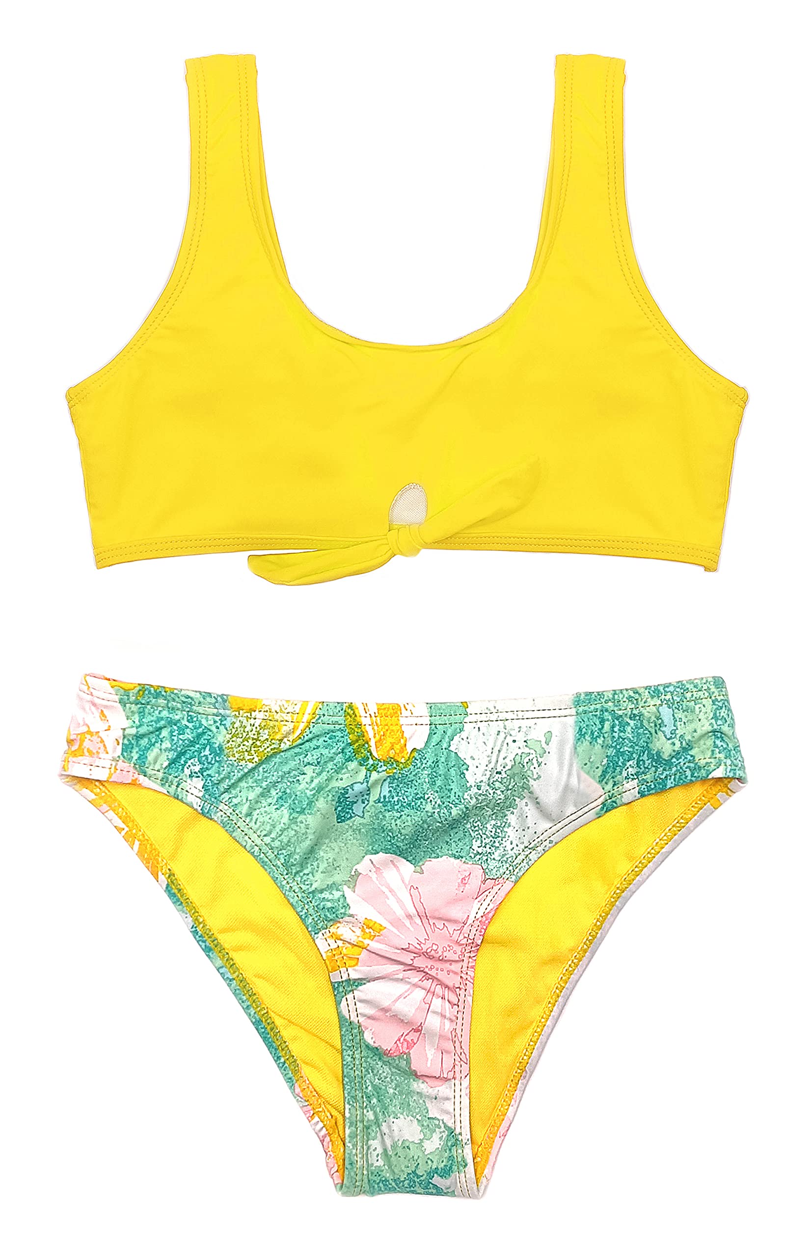 SHEKINI Trajes de Baño de Dos Piezas para Niñas con Deportivo Top de Bikini Ropa de Playa con Impresión Triángulo Bikini Bottom para 6-14 Años
