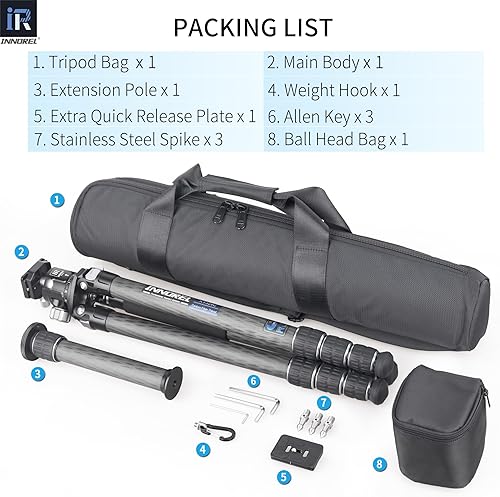 Vista 21 de Trípode de fibra de carbono INNOREL KT324C sin cabeza Trípode de viaje compacto portátil profesional para cámara digital DSLR Soporte de soporte