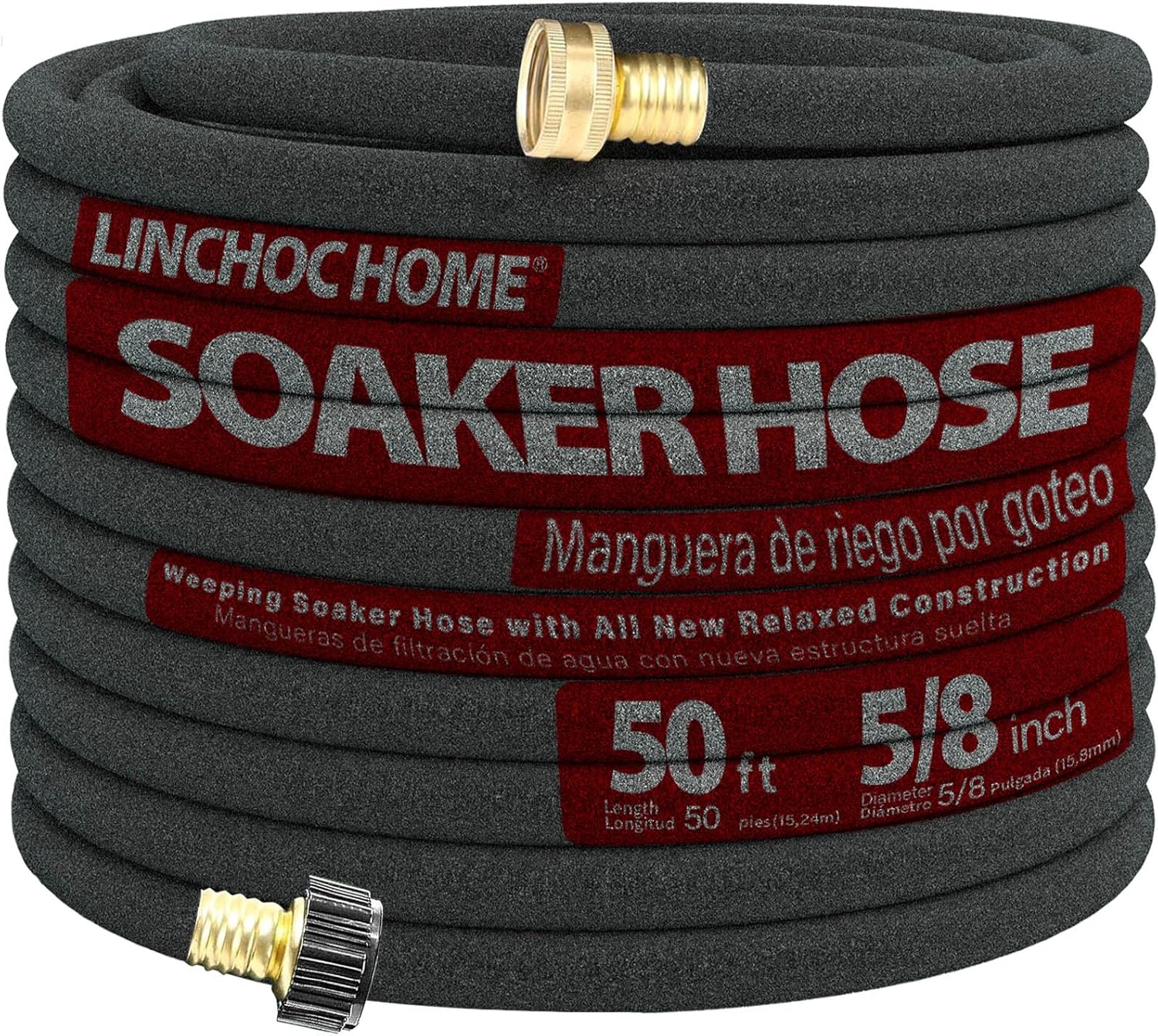 50FT 5/8" Heavy-Duty Soaker Hose for Foundation Watering & Gardens,Leak-Free Brass Connectors, Saves 70% Water, All-Weather Recycled Rubber Design ‌