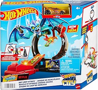 Hot Wheels Let's Race Netflix - City Toy Car Track Set, Bat Loop Attack with Adjustable Loop & Launcher, 1:64 Scale Toy Ca...