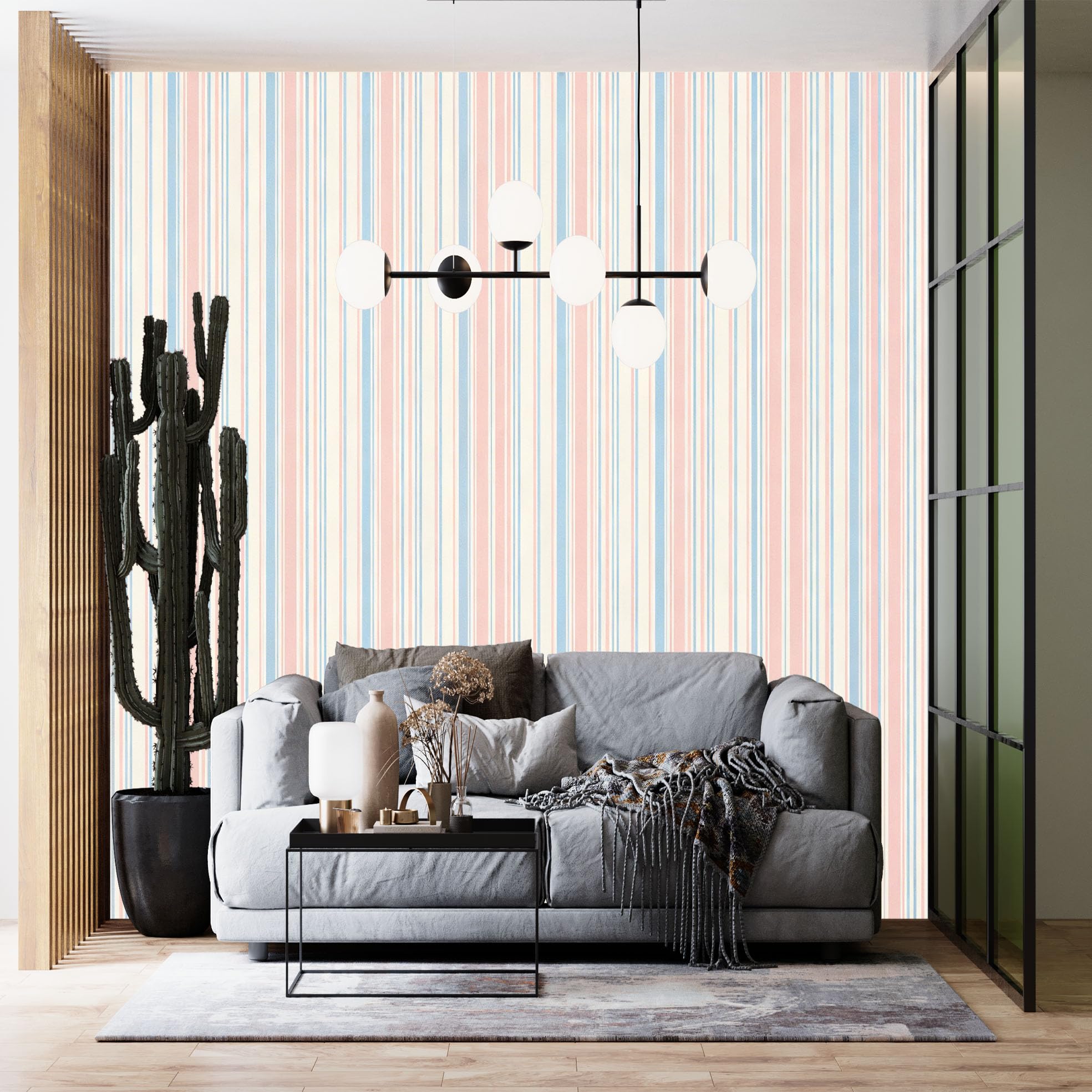 Papier peint autocollant pour masquer les défauts des murs à rayures pastel
