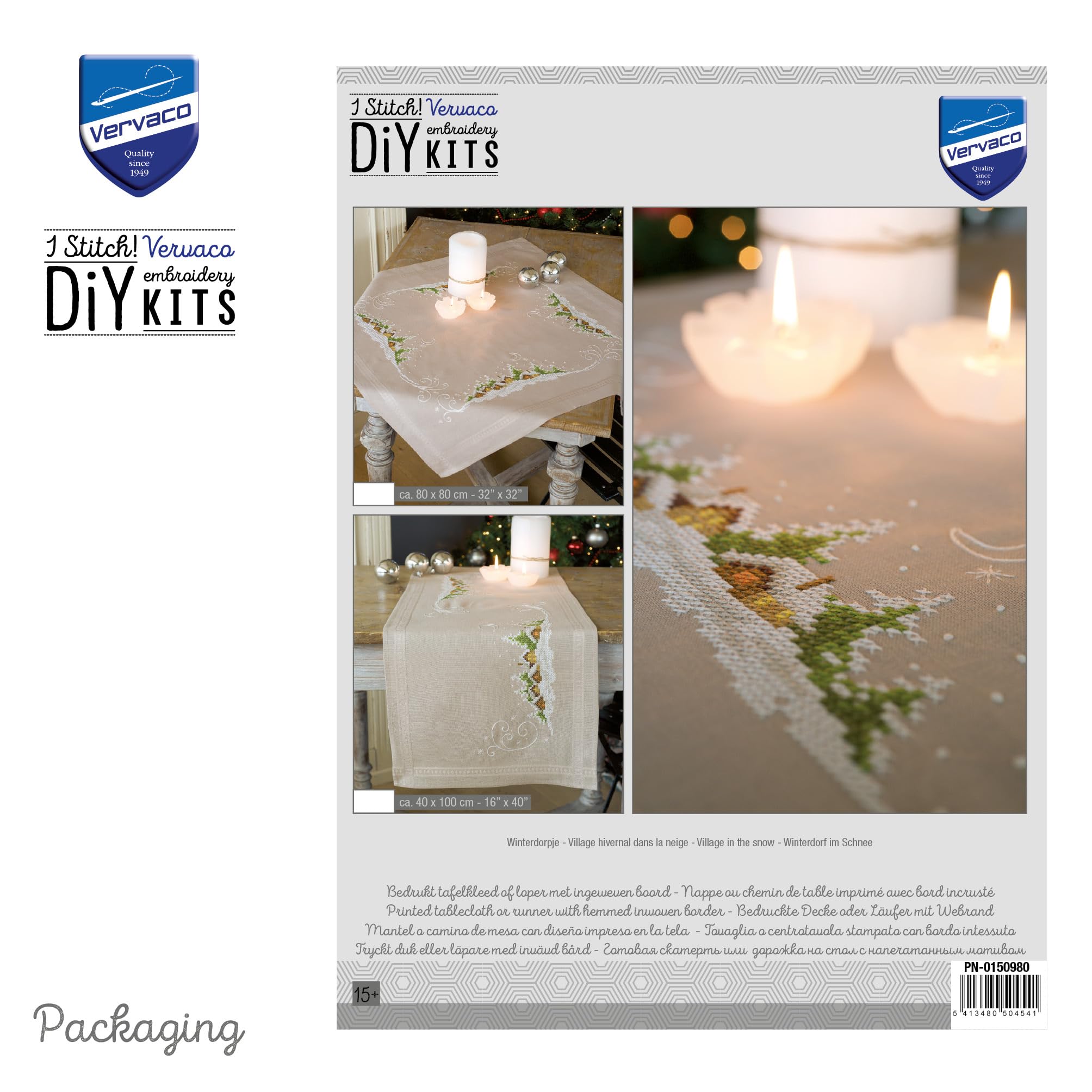 VERVACO Kit Centrotavola Ricamo Prestampato Villaggio di Neve Set Ricamo Biancheria da Tavola 40 x 100 cm Set Fai da Te Creativo Size Kit Hobby Creativi Adulti Casa Decor Embroidery Embroidery Runner