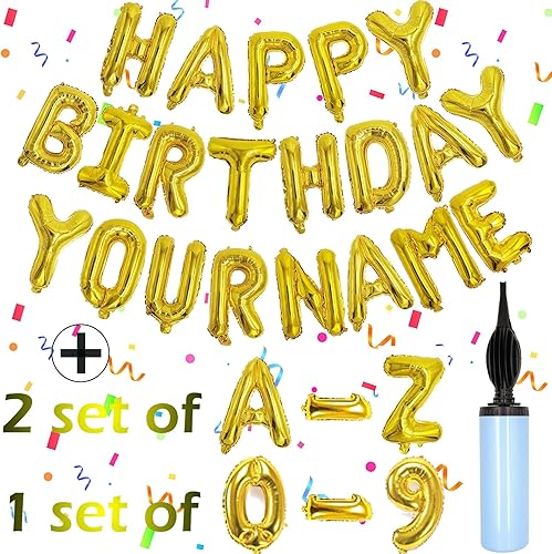 Vista 18 de 76pcs Happy Birthday Balloon Banner, Rose Gold Balloons Letters, Personalized 16" Mylar Foil Birthday Decorations include 2 Sets A- Z, 1 set Number