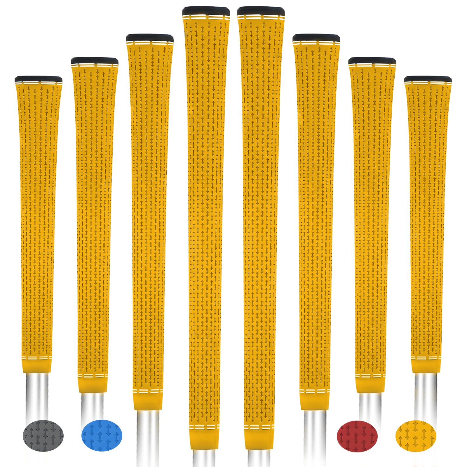 BYBOMYA Golf Grips 8 Pack Comfortable Rubber Soft Grip All-Weather 8 Grips Set Non-Slip Arthritic Golf Club Grips for Men and Women Standard/Midsize Grips 4 Colors Golf Grips, BG-YELLOW-M