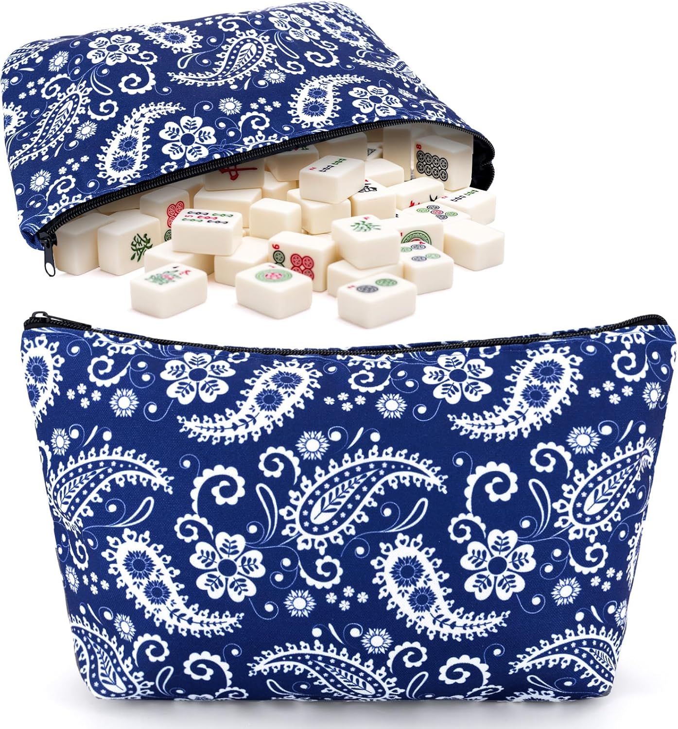 Booson American Mahjong Bag Blue Paisley Mahjong Tiles Bags Soft Thickened Carrying Bag with Zipper Inner Pocket 13 x 7.8 x 3.2 Inches (Case Only)
