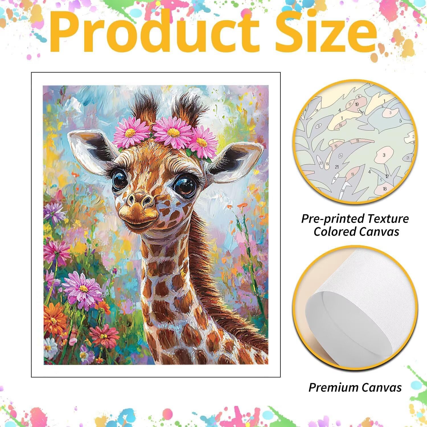 WEISHIWE Giraffa e fiori Dipingere con i Numeri per Adulti, 70x90cm a-1131