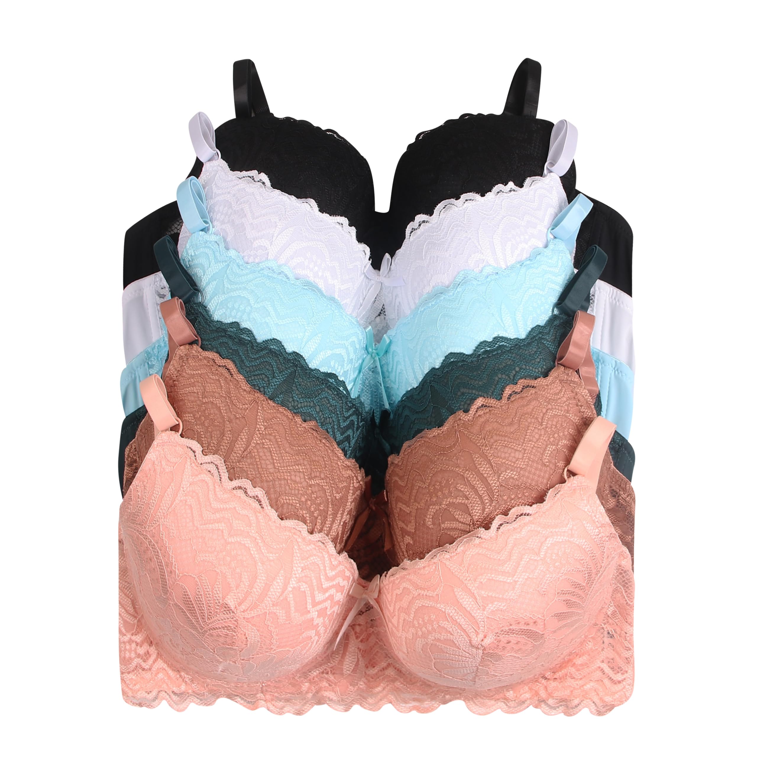 Viola's Secret 6 Pack of Color Print T-Shirt Bras B Cup C Cup and D Cup