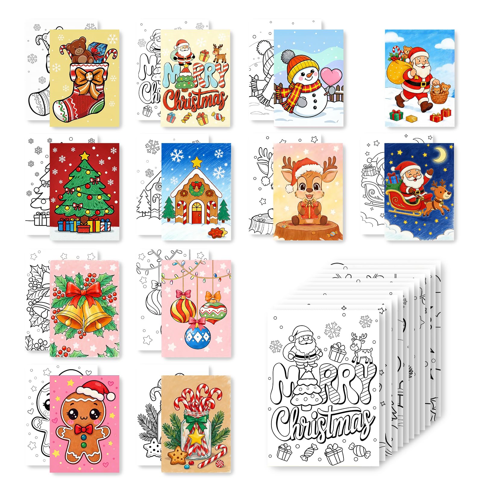 BNG 12 Packs Christmas Pre Drawn Canvas to Paint, Festive Pre Printed Canva for Painting, Pre Stretched Canvas Outline Painting Boards Craft for Beginners, Students, Holiday Party Favors(5 * 7in)