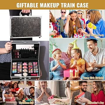 Makeup Kit for Teen Girls & Women Full Kit, Beauty Train Case with Starter Cosmetics Set, Make Up Christmas Gift Box with Eyeshadow,Lipgloss,Highlight,Blush,Lip&Eye Pen,Brush & More(GoldenBrown)