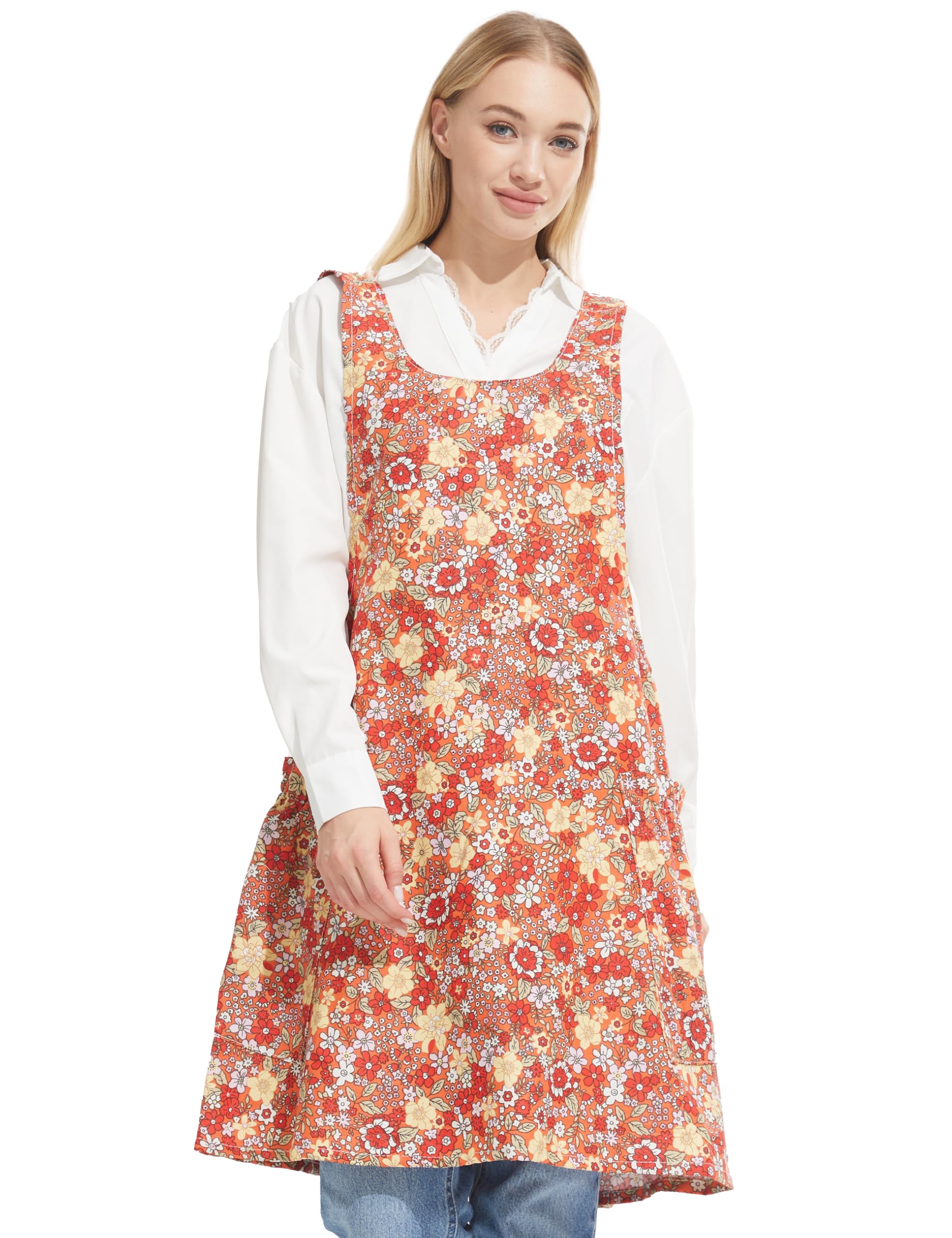 Cozy Adjustable Cross Back Aprons for Women with Pockets Cotton Linen Cooking Kitchen Baking