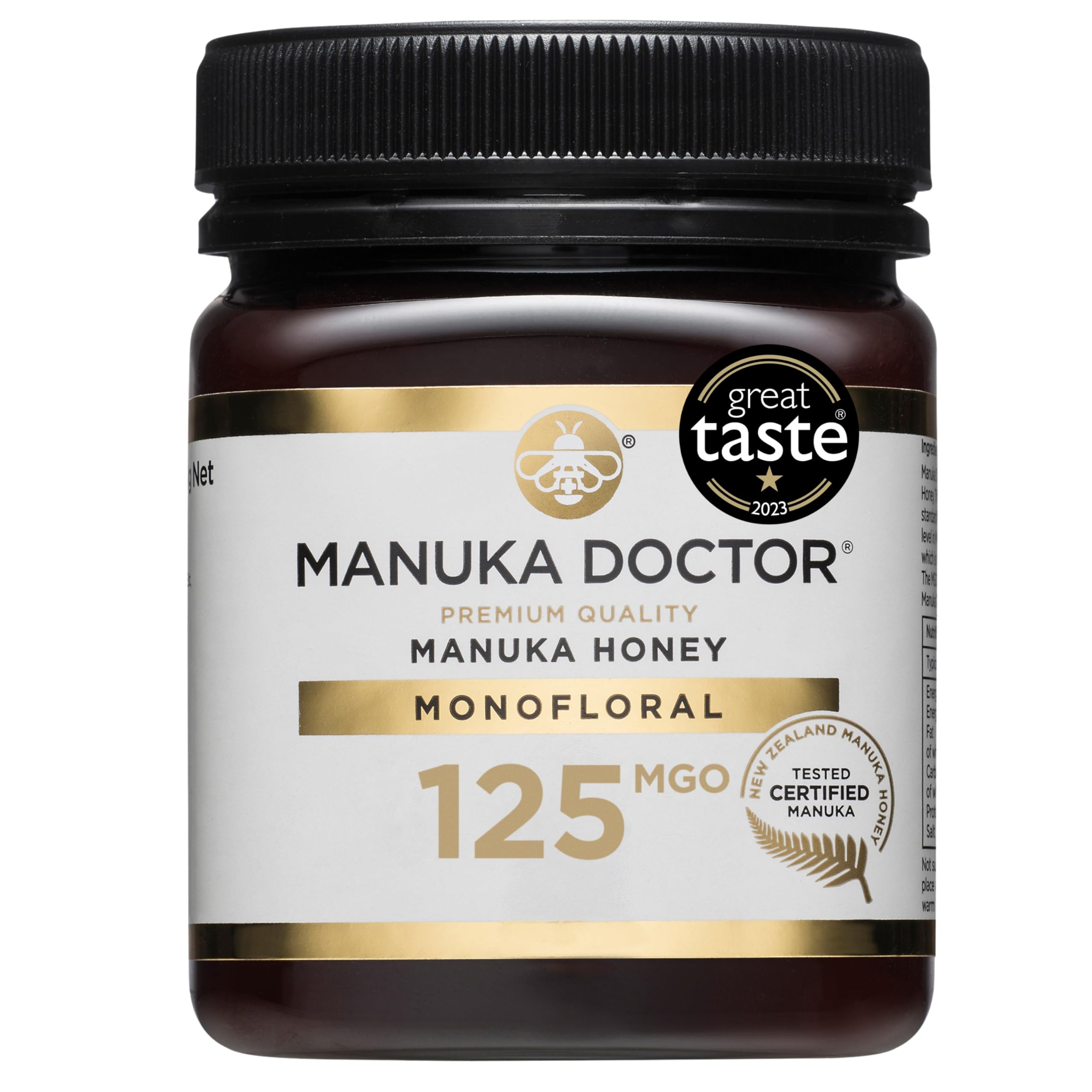 MANUKA DOCTOR | MGO 125+ Manuka Honey Monofloral | 250g | 100% Pure New Zealand Honey | Certified RAW | Non-GMO | Independently Lab Tested | Hive to Home Traceable