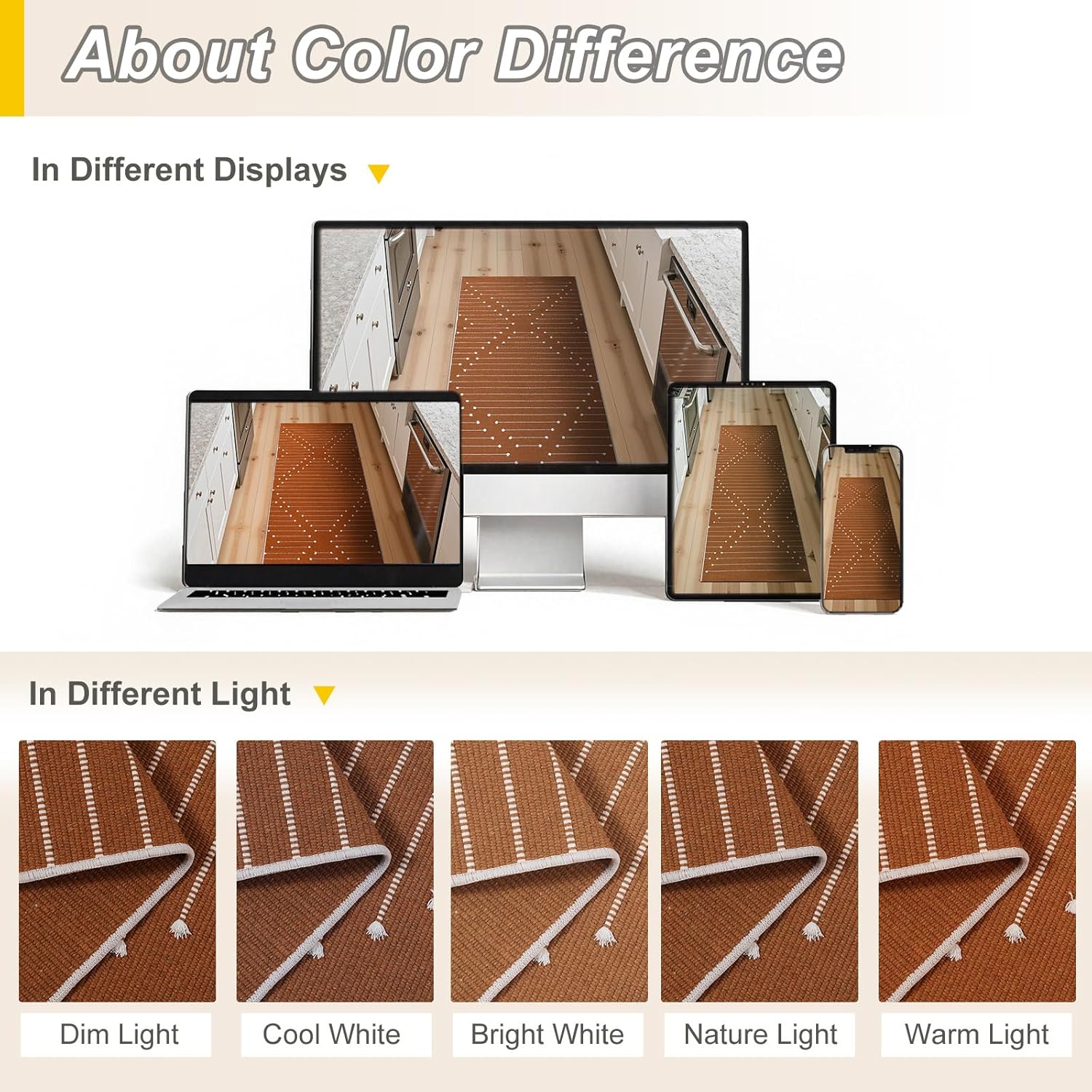 LIVEBOX Burnt Orange Entryway Rug, Washable Front Door Rug Cotton Blend Kitchen Rugs, Boho Woven Area Rug Throw Carpet for Layered Porch Halloween Decor Rugs (2.4' x 3.7') - Image 6