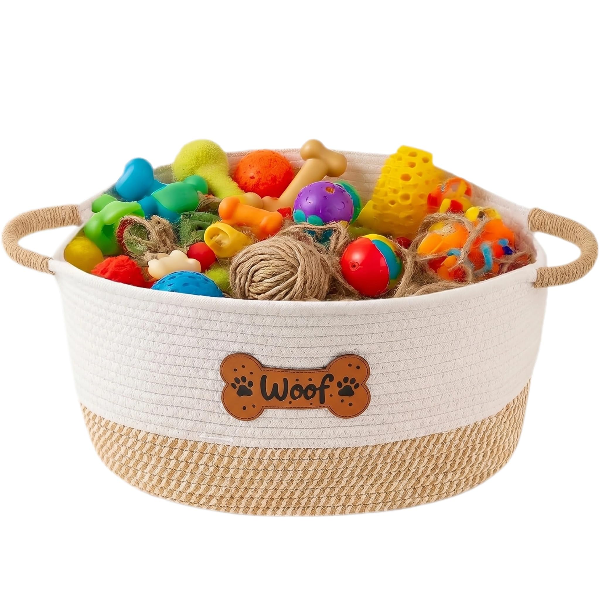 Dog Toy Basket, Dog Storage with Handles, 36 X 26 X 20 cm Foldable Pet Toy Basket for Blankets Pet Supplies Food(Beige, Bone Patches)